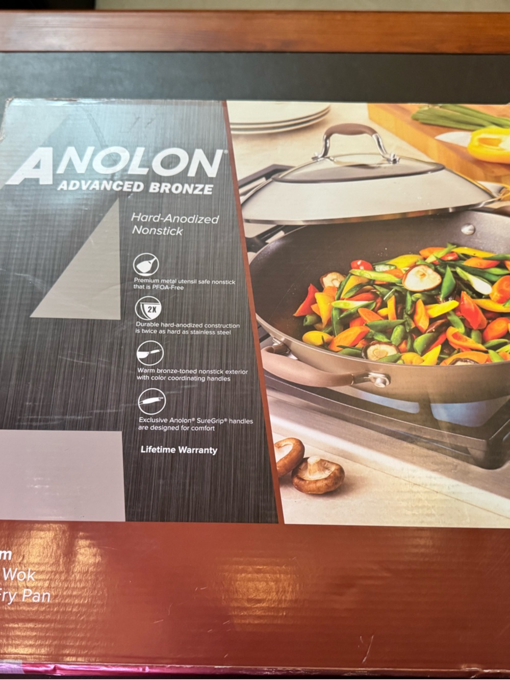 Advanced Bronze 14 in Covered Wok — Bronze Nonstick Cookware